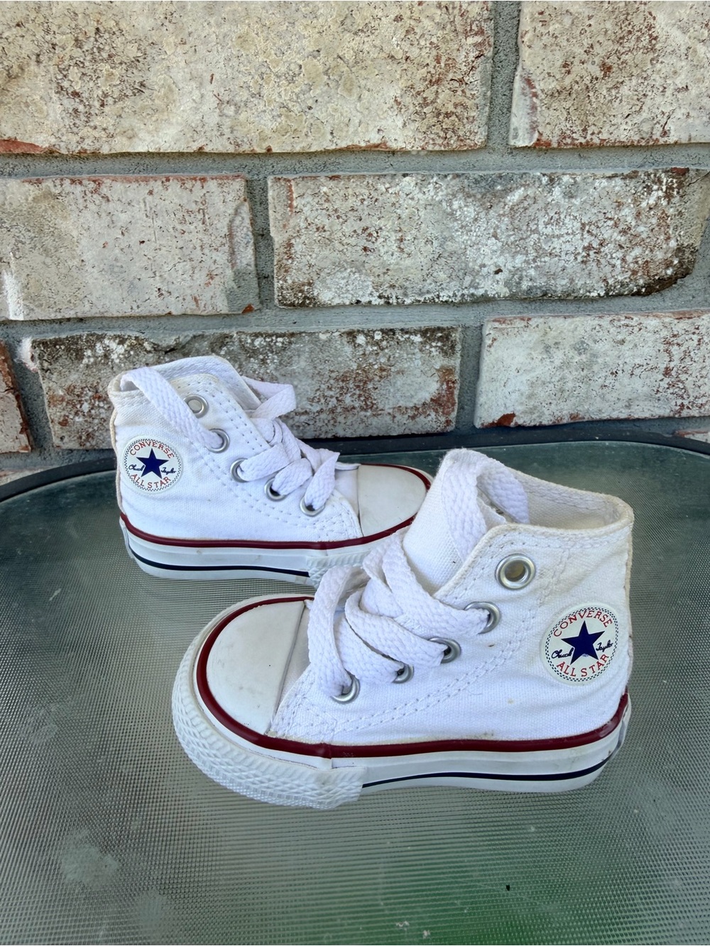 Converse Infant White High Top Sneakers with Red Stripe